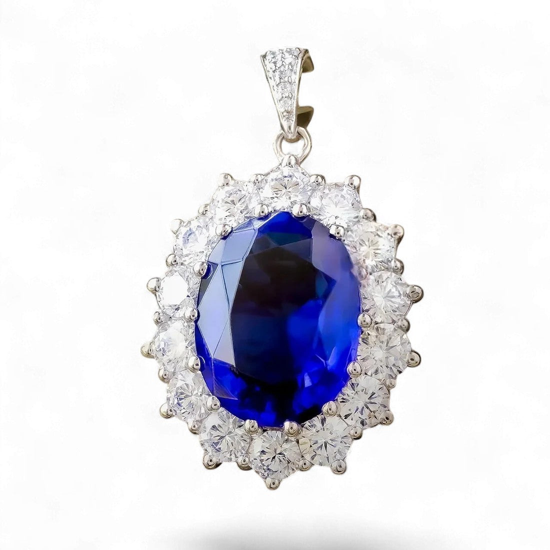 2in1 Blue Oval Halo Pendent cum Ring