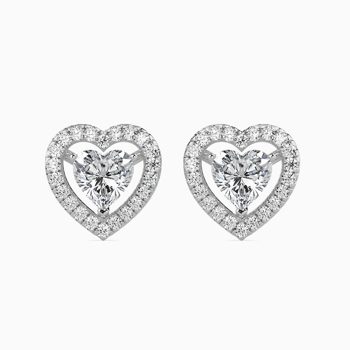 Heart Shaped Diamond Halo Stud Earrings