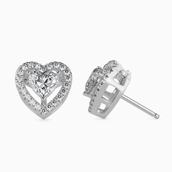 Heart Shaped Diamond Halo Stud Earrings