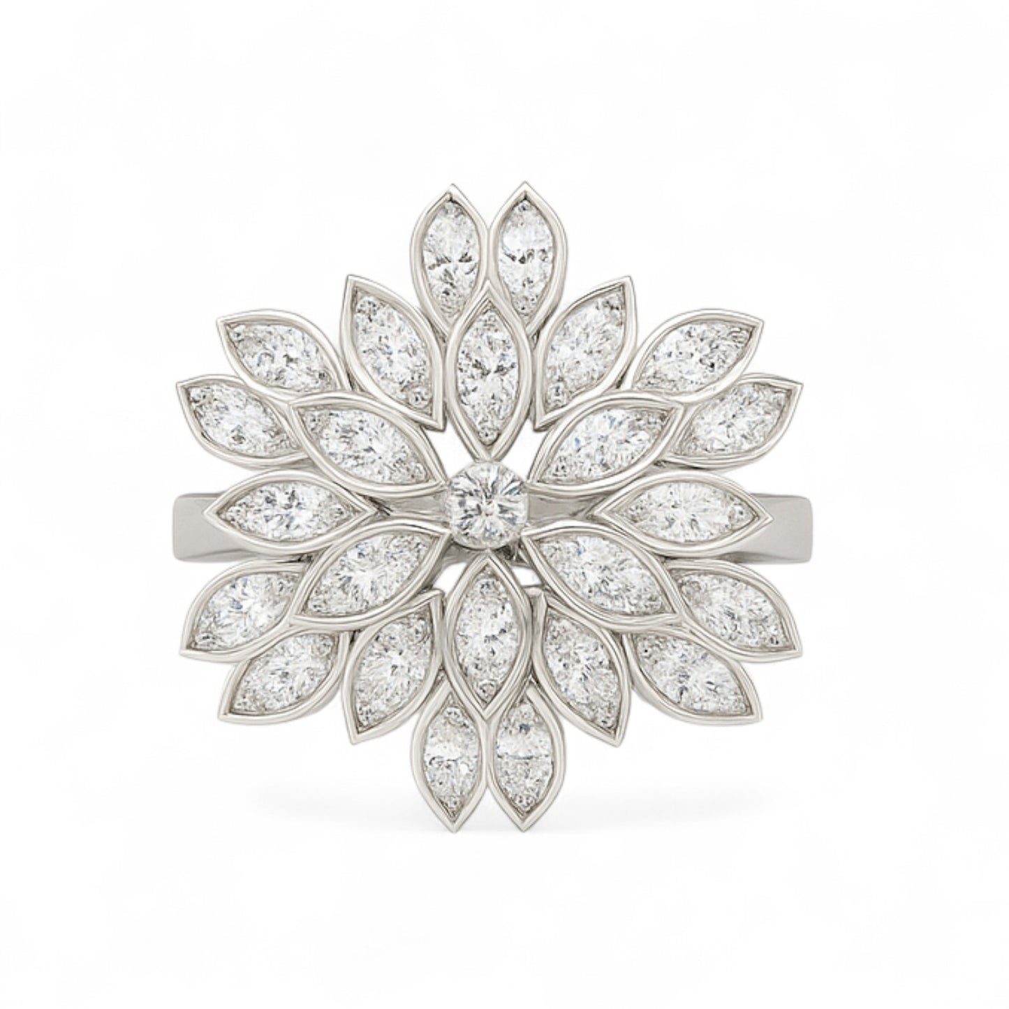 White Gold Floral Petal Diamond Ring