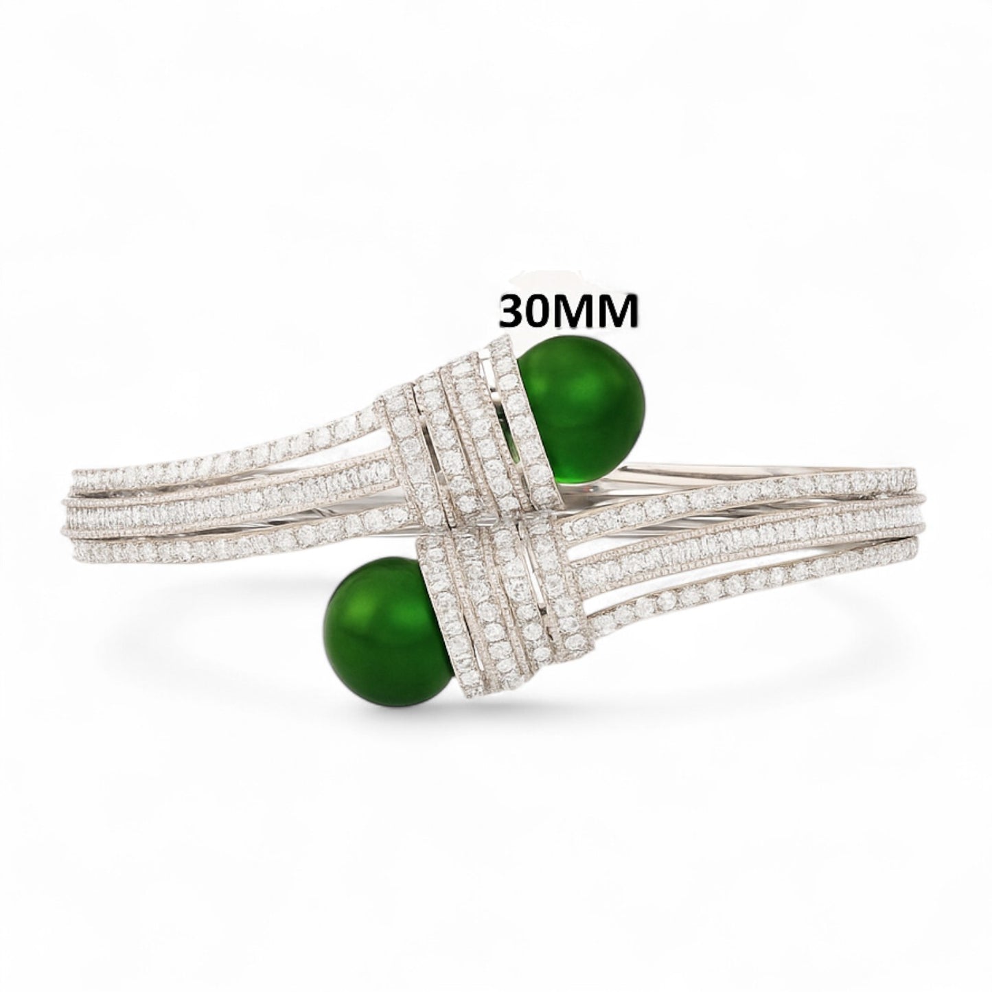Dual Jade Gemstone and Diamond Cuff Statement Bracelet