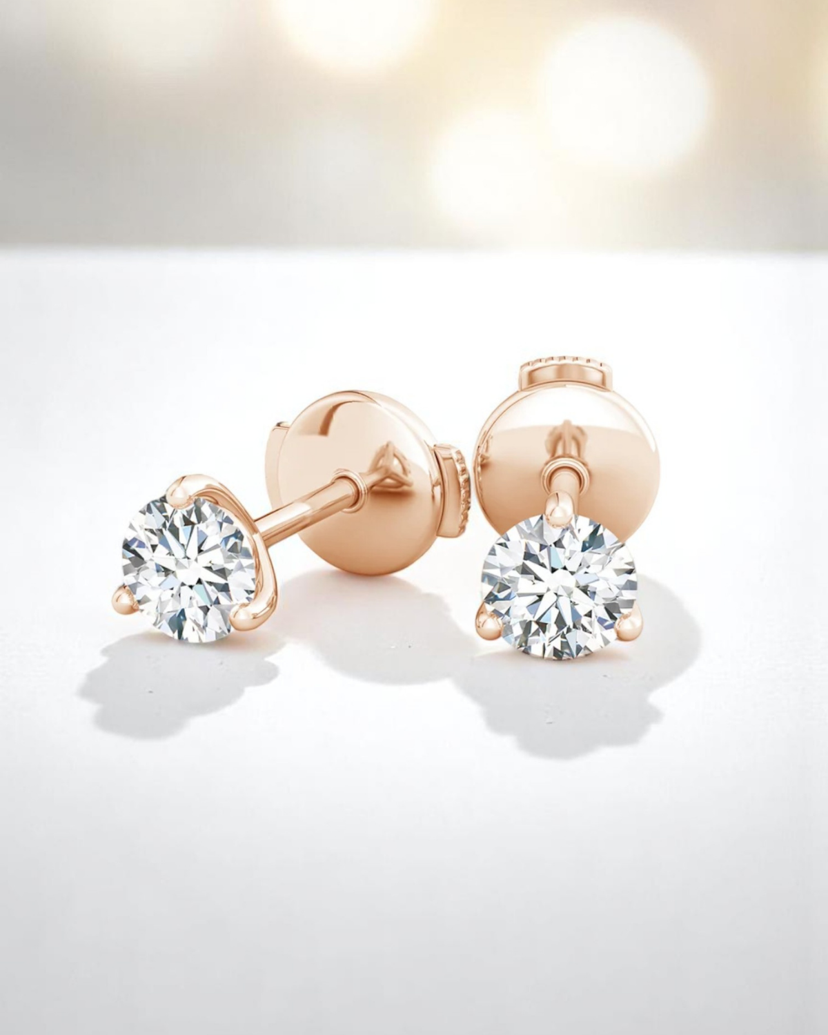 3 Prong Round Solitaire Stud Earrings