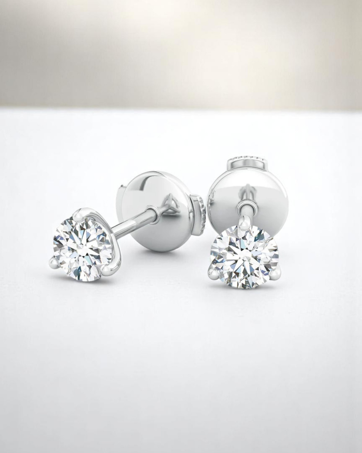 3 Prong Round Solitaire Stud Earrings