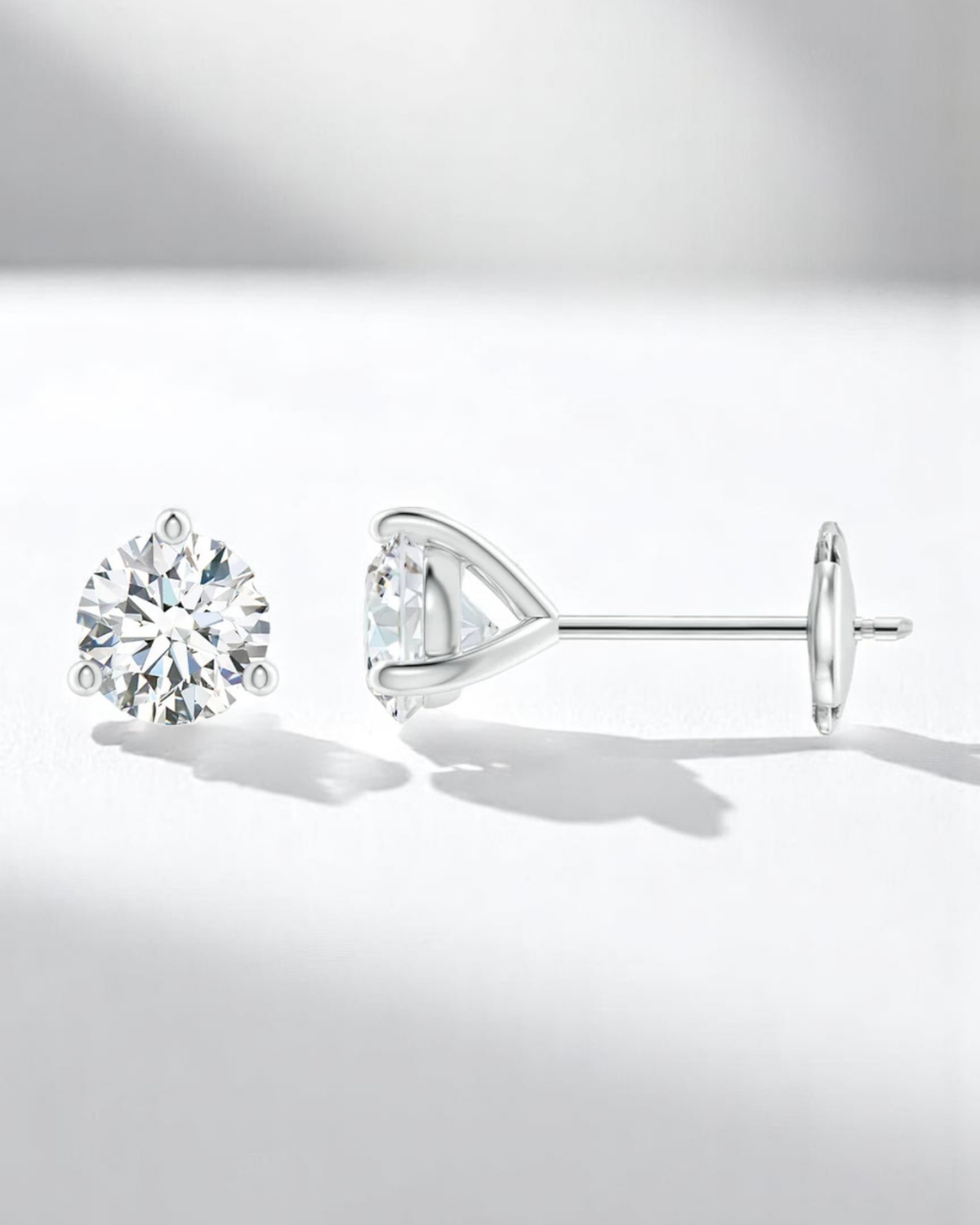 3 Prong Round Solitaire Stud Earrings