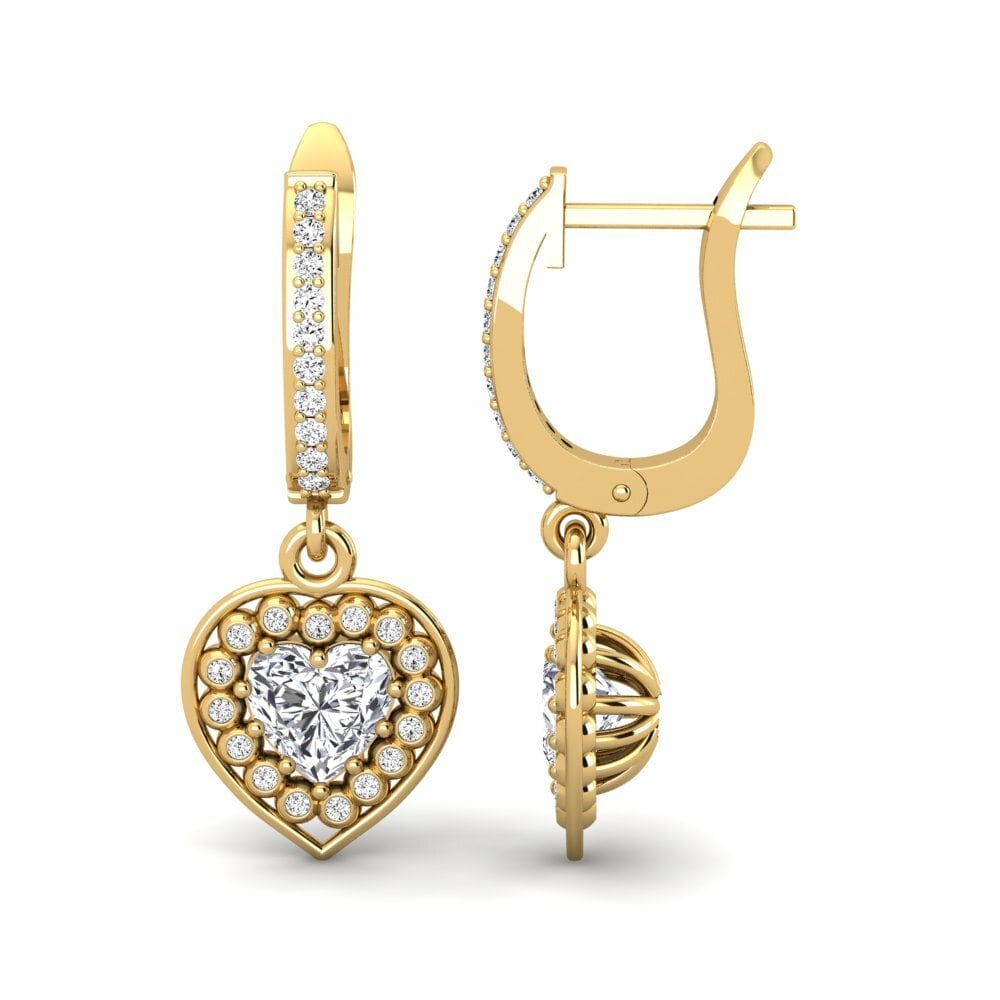 Gold Heart-Shaped Diamond Drop Earrings