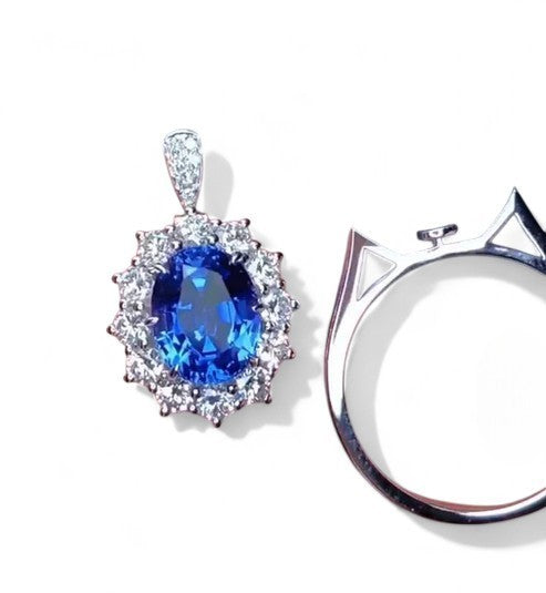 2in1 Blue Oval Halo Pendent cum Ring