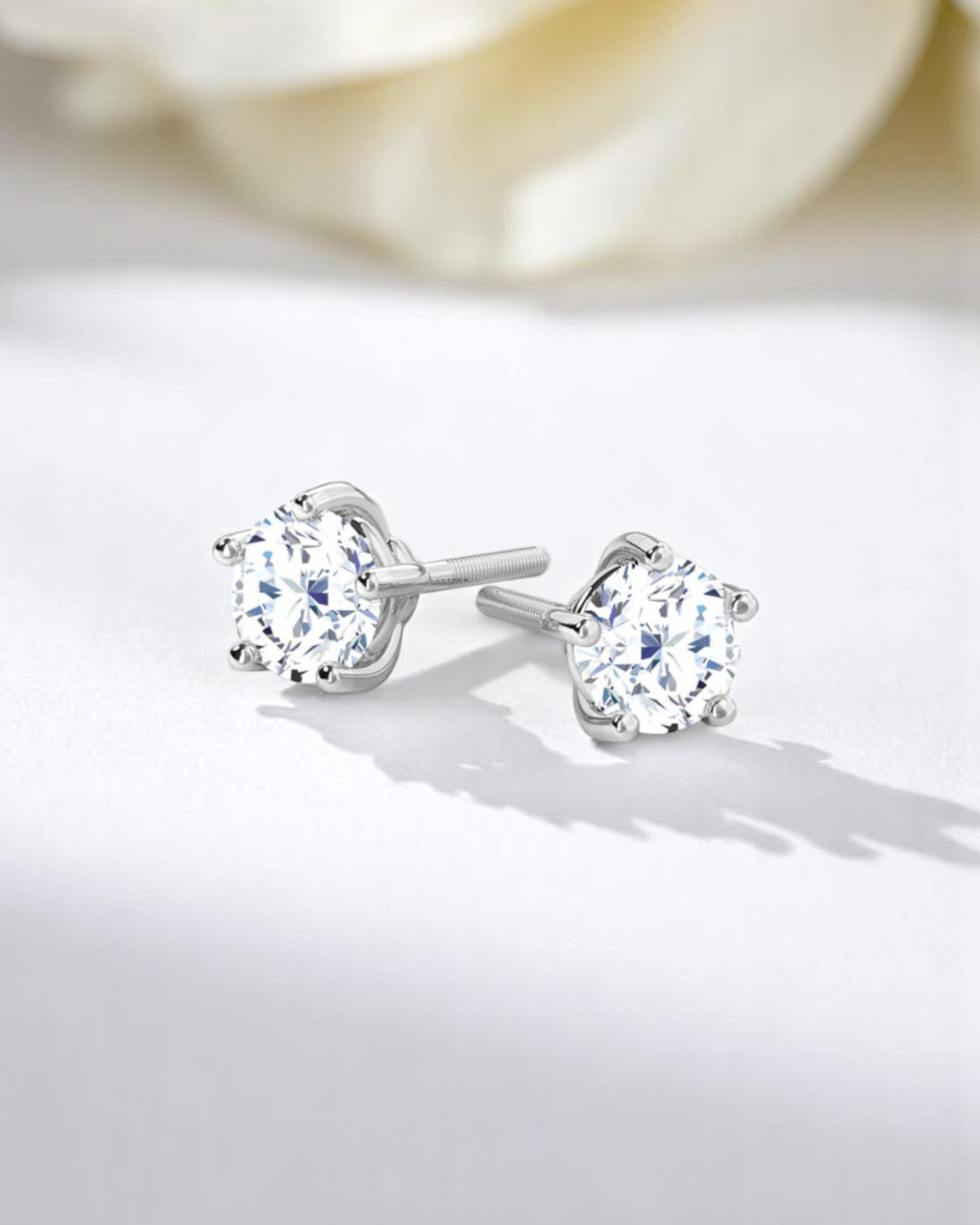 5 Prong Round Solitaire Stud Earrings