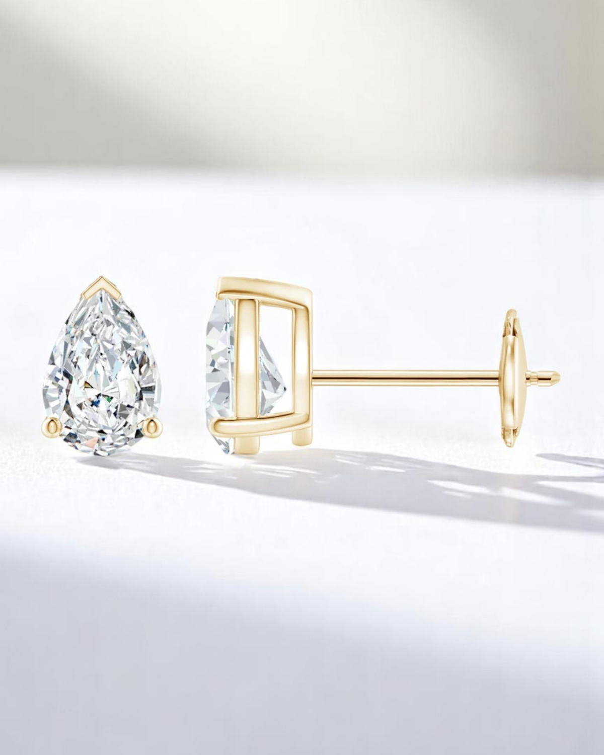3 Prong Pear Solitaire Stud Earrings