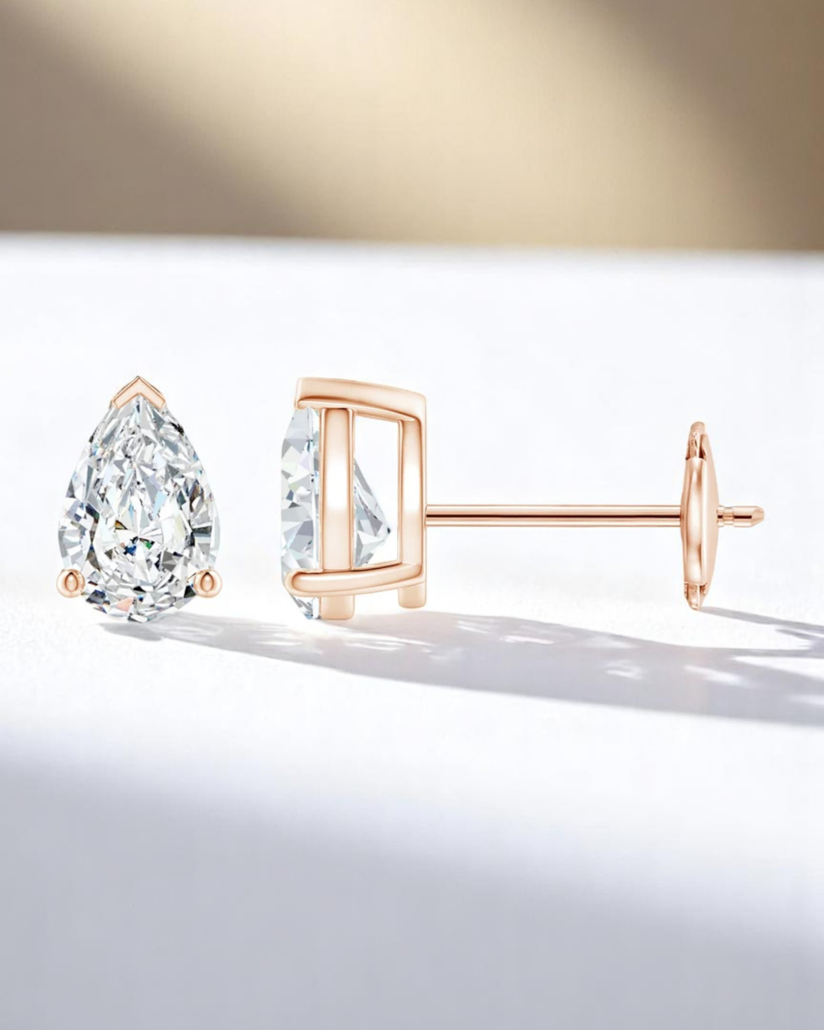3 Prong Pear Solitaire Stud Earrings
