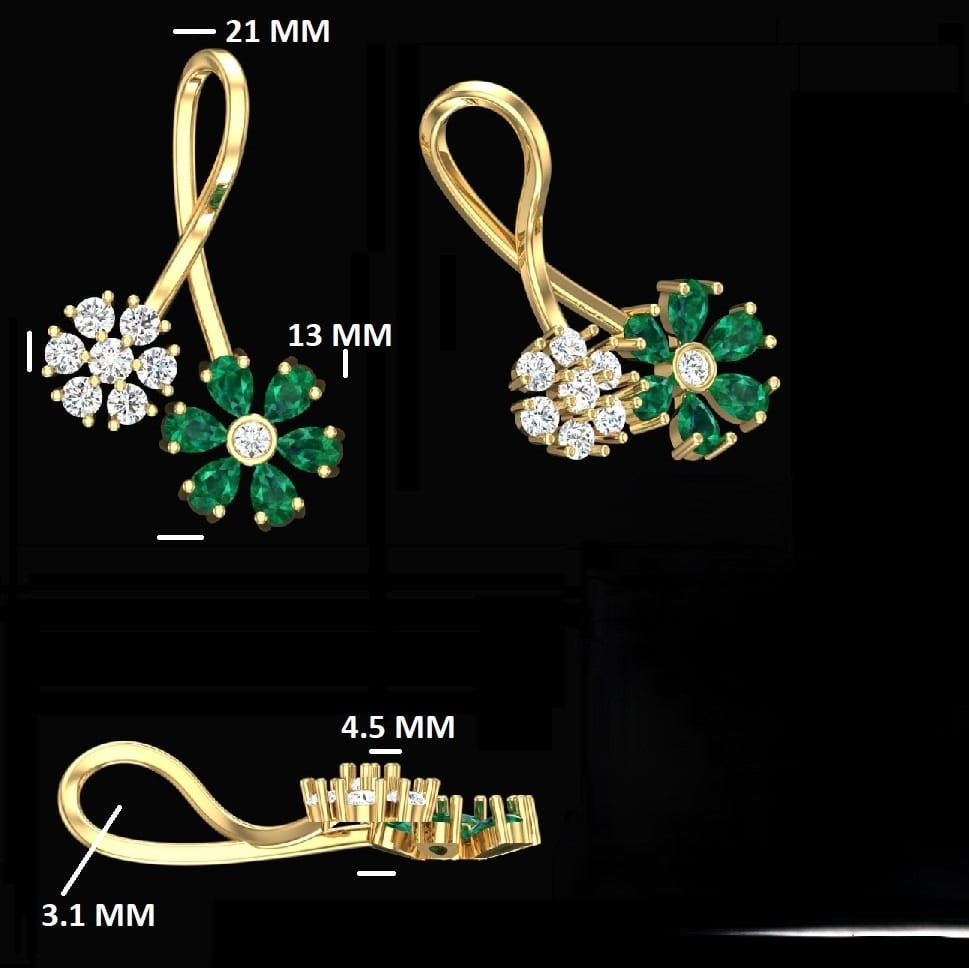 Gold Diamond Emerald Green Floral Pendant