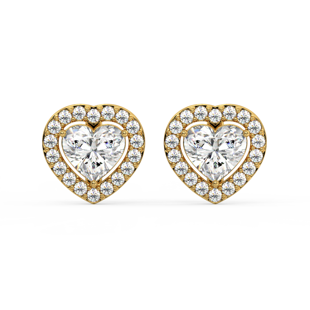 Heart Diamond Halo Stud Earrings