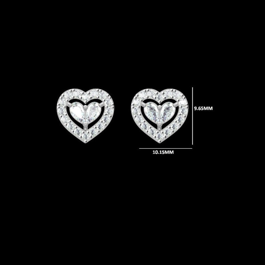 Heart Shaped Diamond Halo Stud Earrings