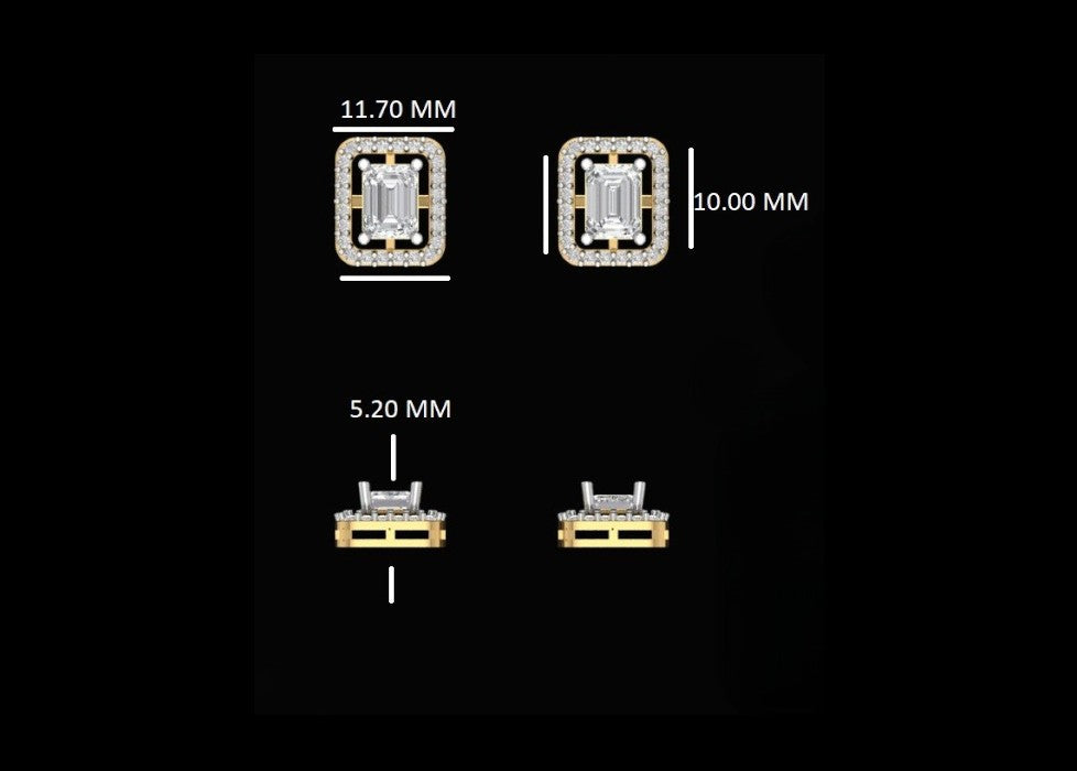 Rectangular Emerald Halo Diamond Stud Earrings
