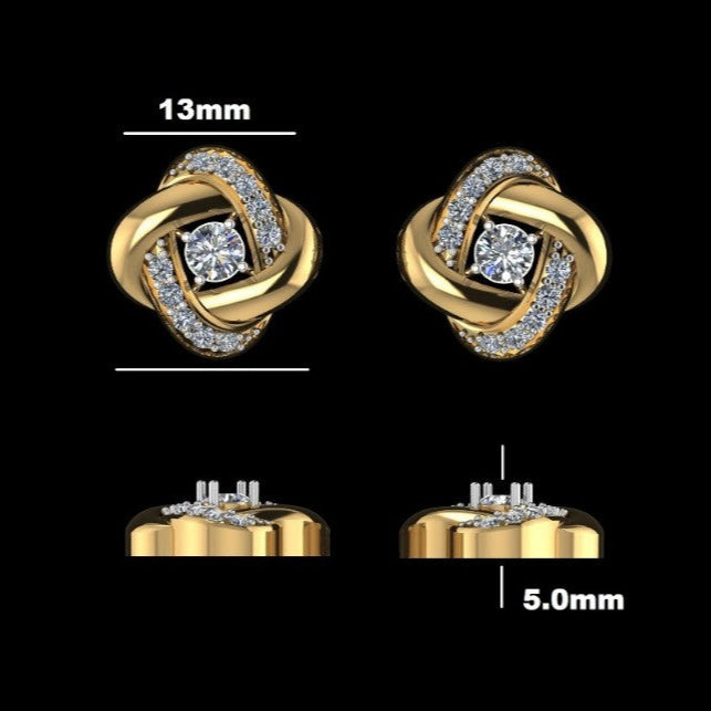 Knot Design Diamond Stud Earrings with Pave Accents
