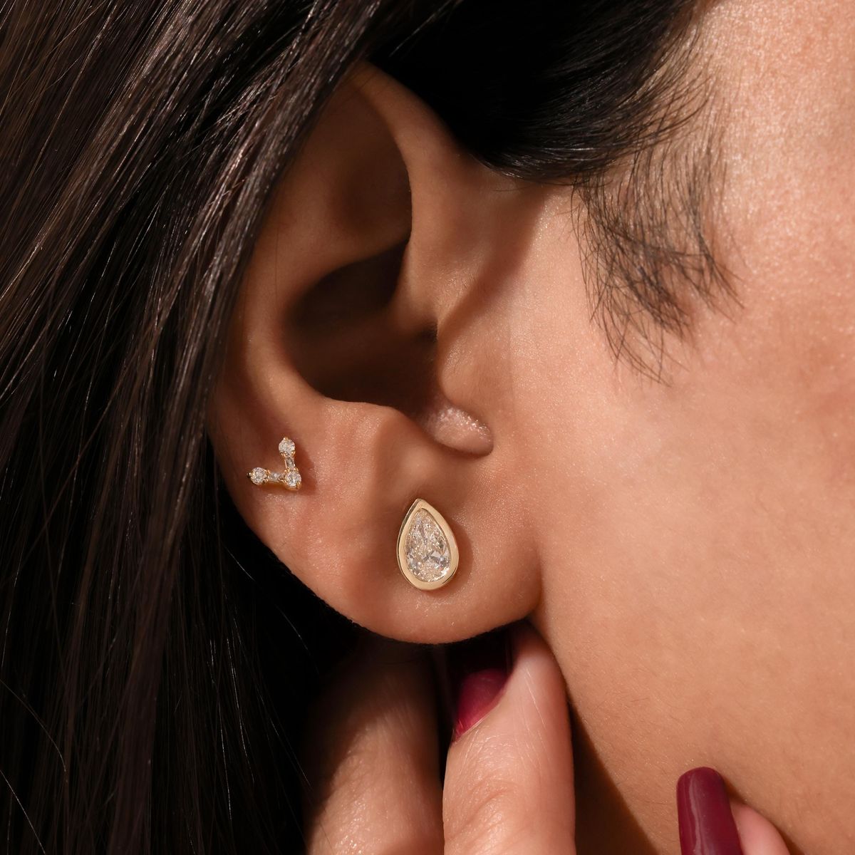 Pear Bezel Solitaire Stud Earrings