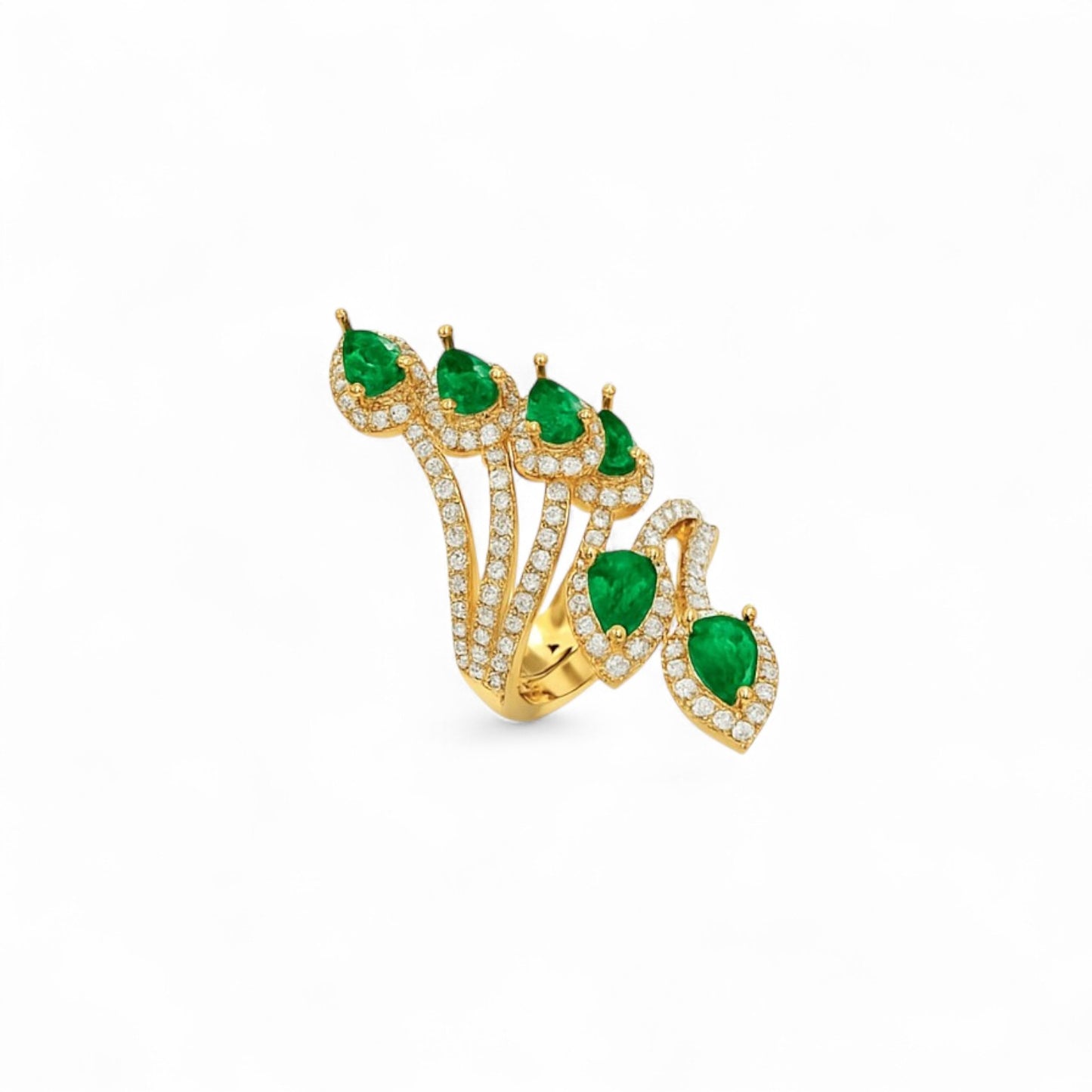 Emerald Green Pear Cluster Ring