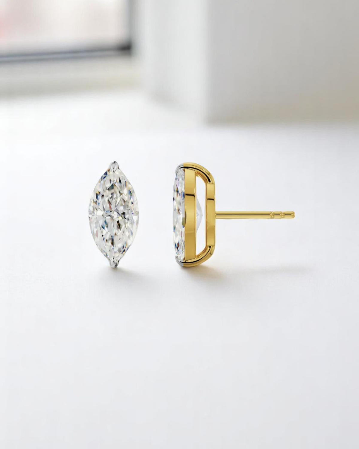 2 Prong Marquise Solitaire Stud Earrings