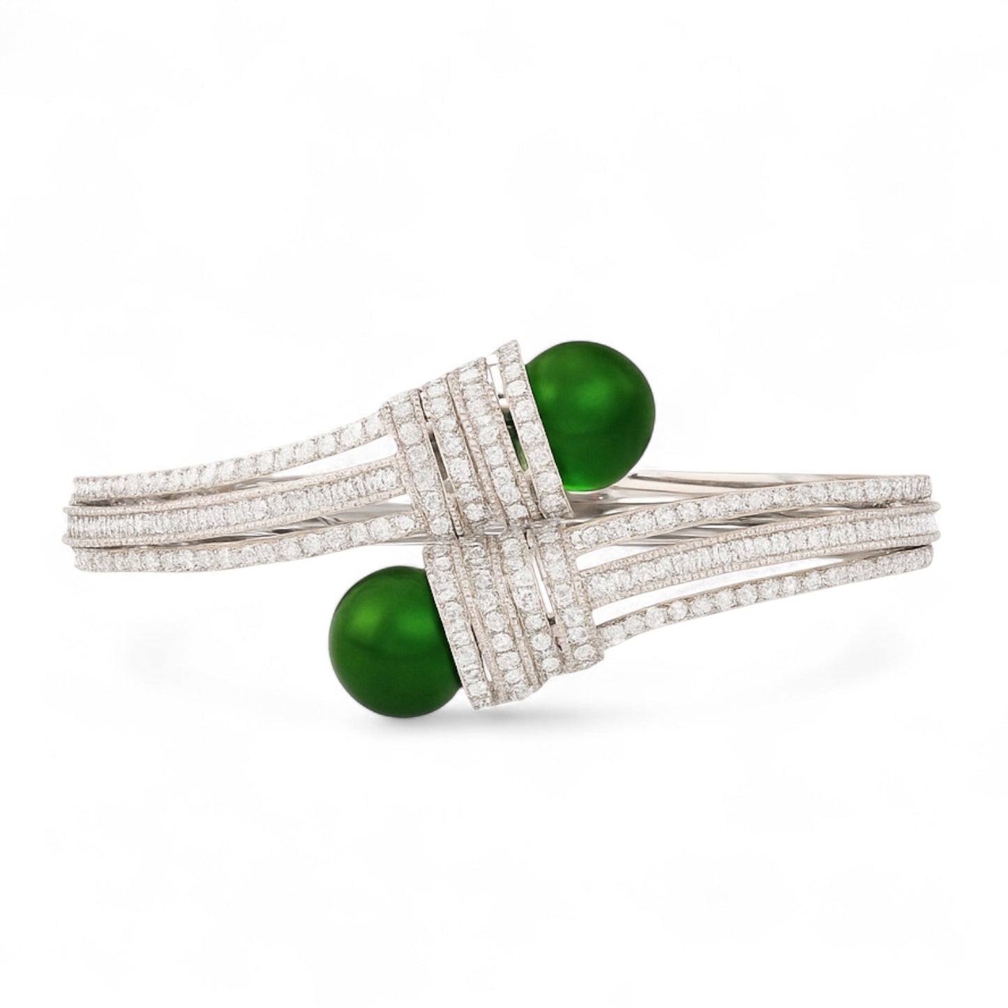 Dual Jade Gemstone and Diamond Cuff Statement Bracelet