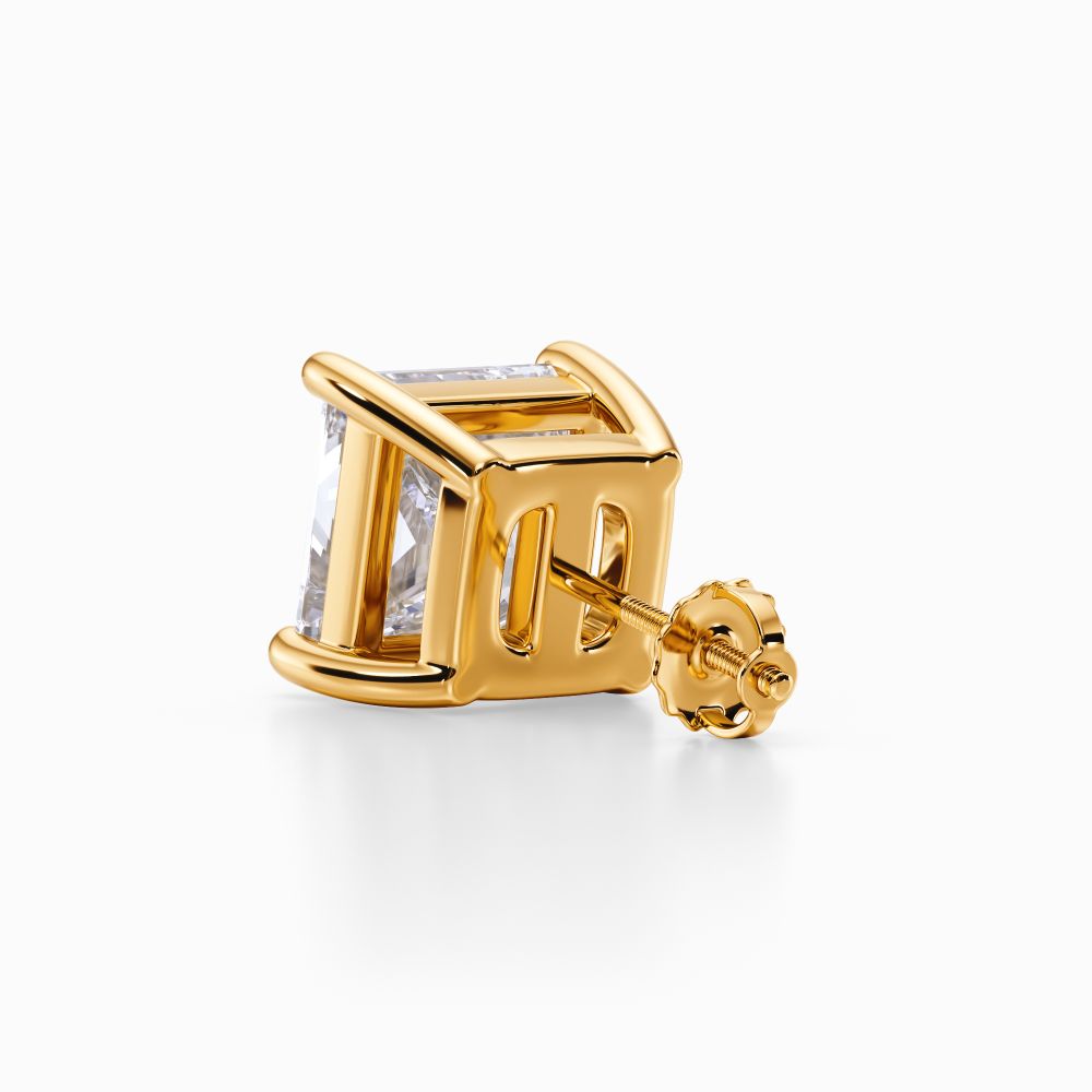 4 Prong Princess Solitaire Stud Earrings
