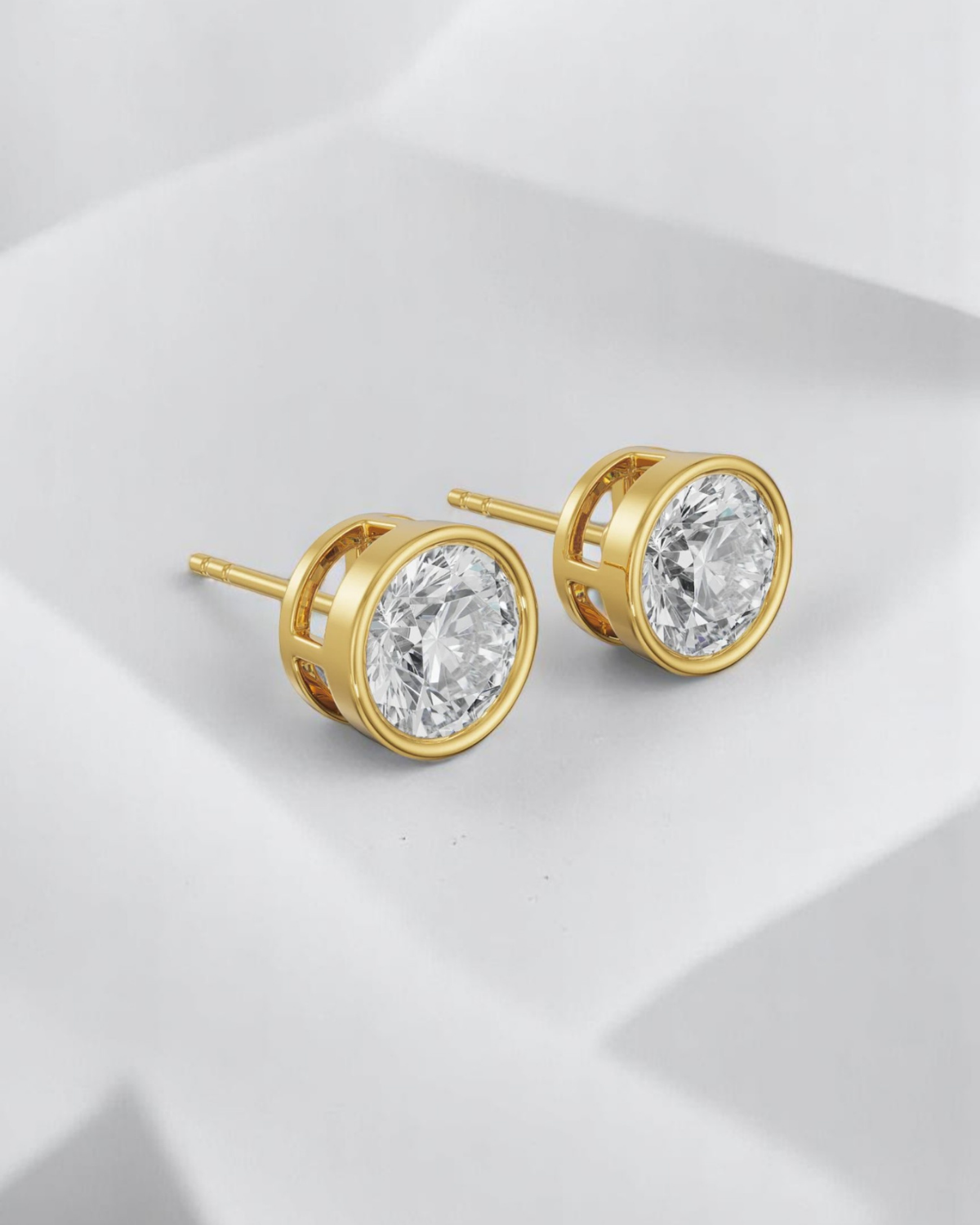 Round Bezel Solitaire Stud Earrings