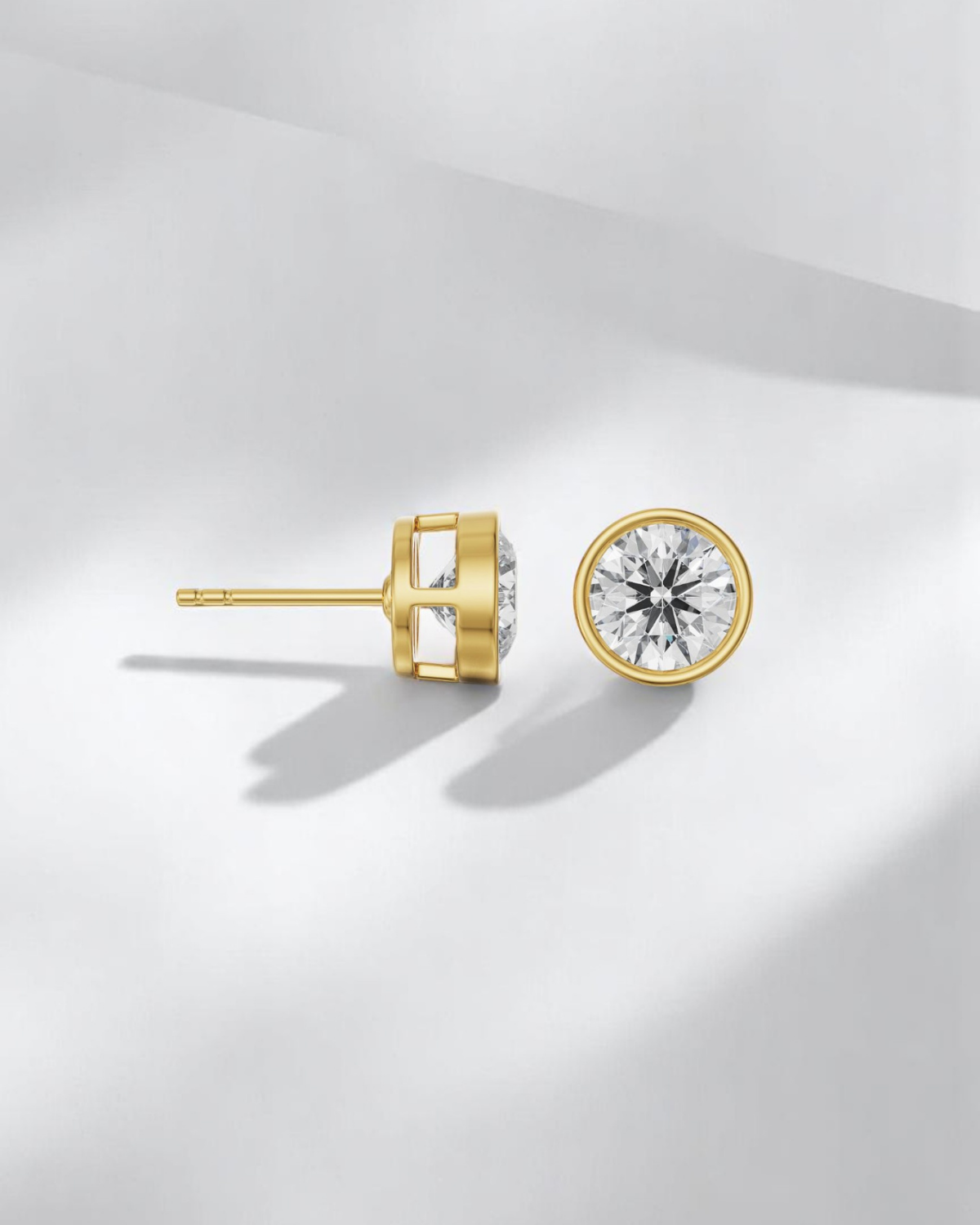 Round Bezel Solitaire Stud Earrings