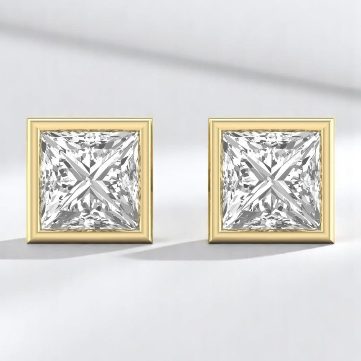 Princess Bezel Solitaire Stud Earrings