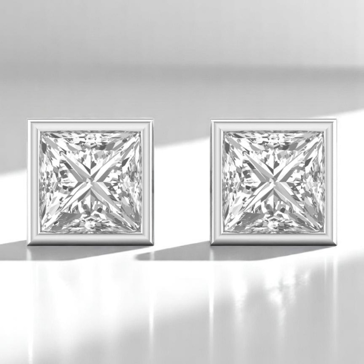 Princess Bezel Solitaire Stud Earrings