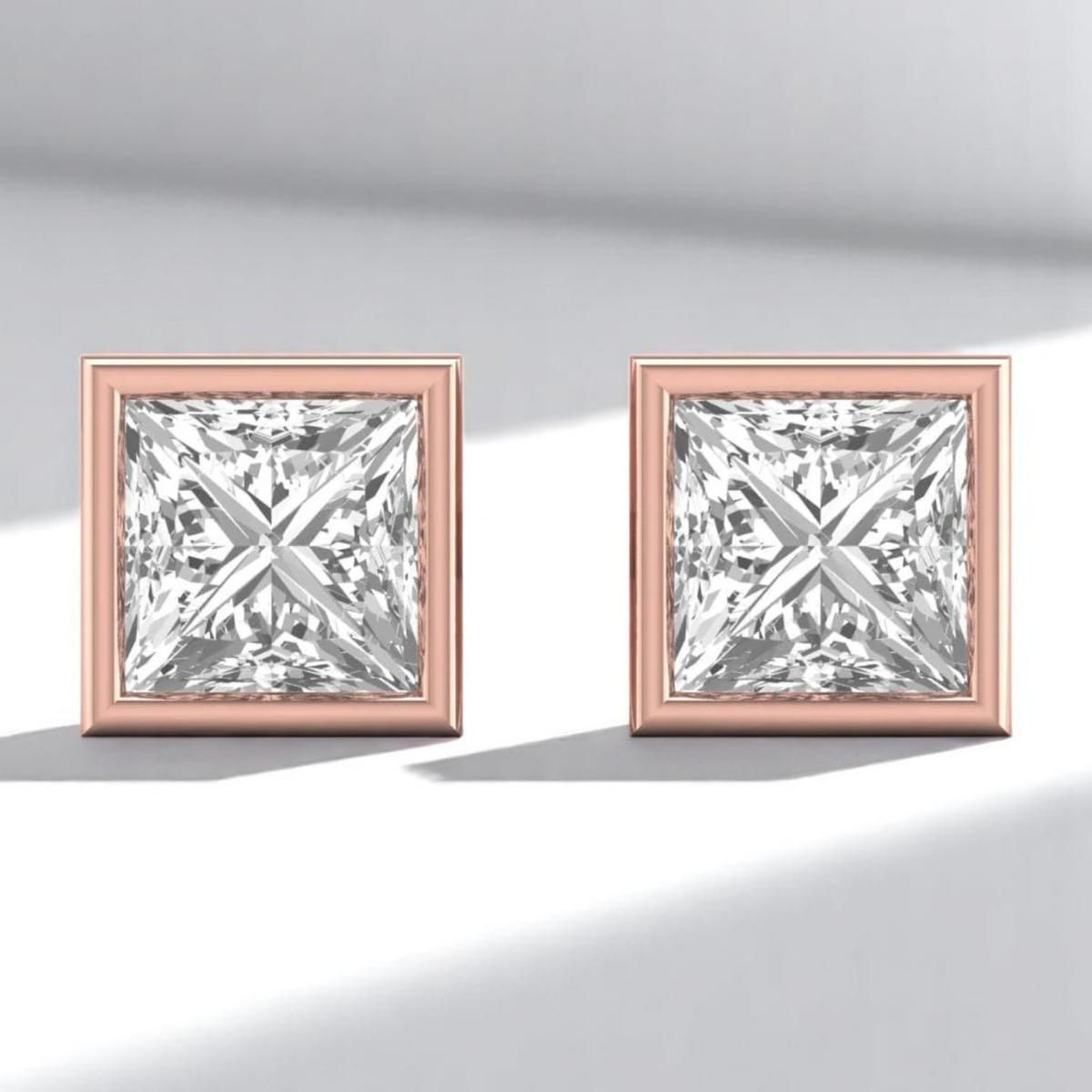 Princess Bezel Solitaire Stud Earrings