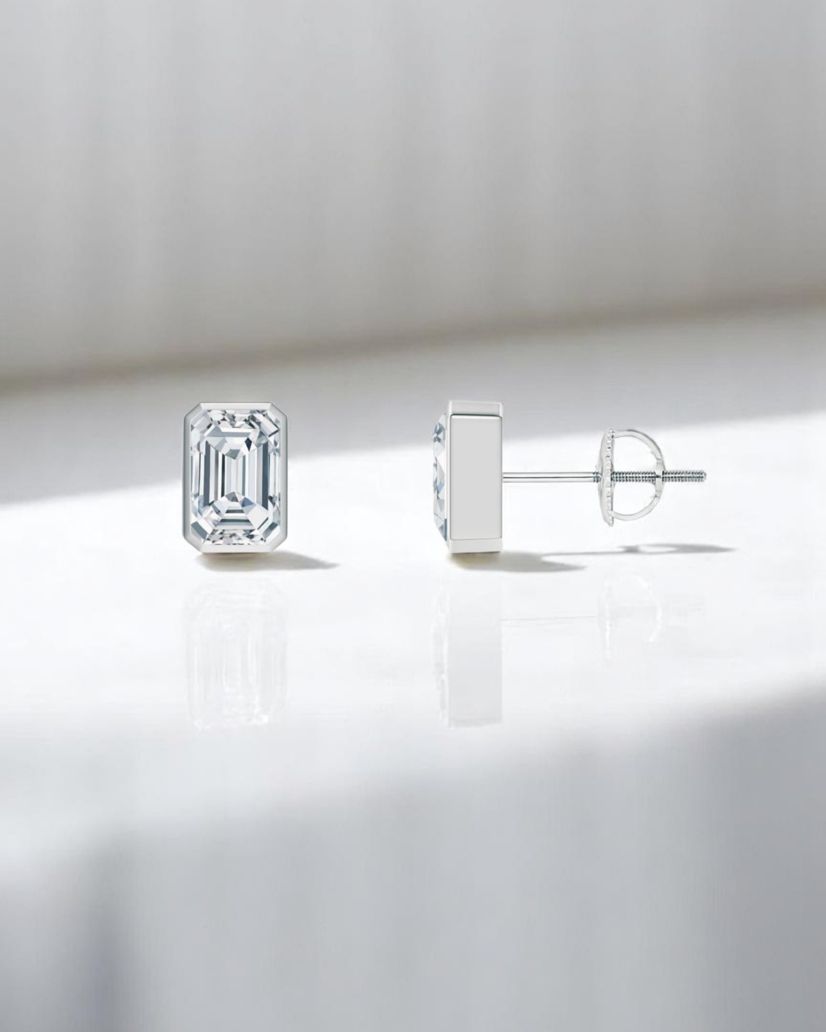 Emerald Bezel Solitaire Stud Earrings