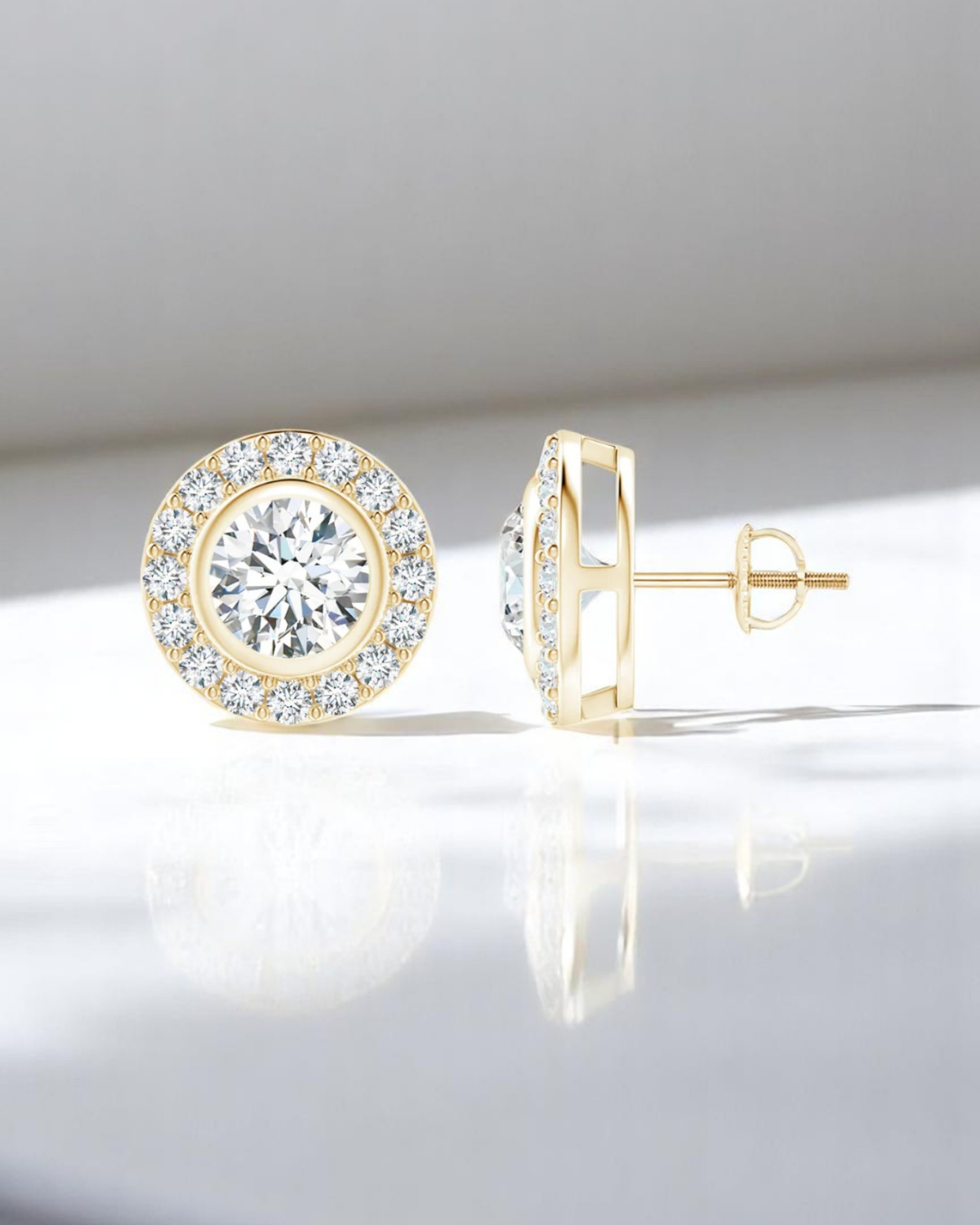 Round Halo Solitaire Stud Earrings
