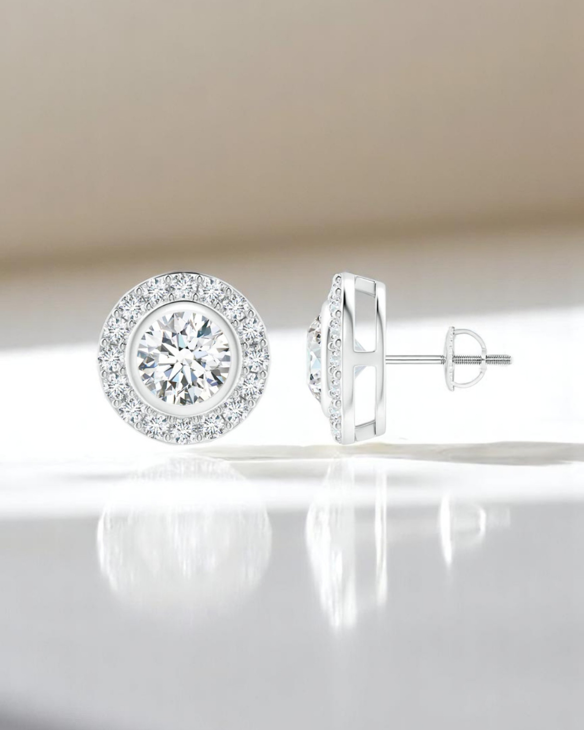 Round Halo Solitaire Stud Earrings