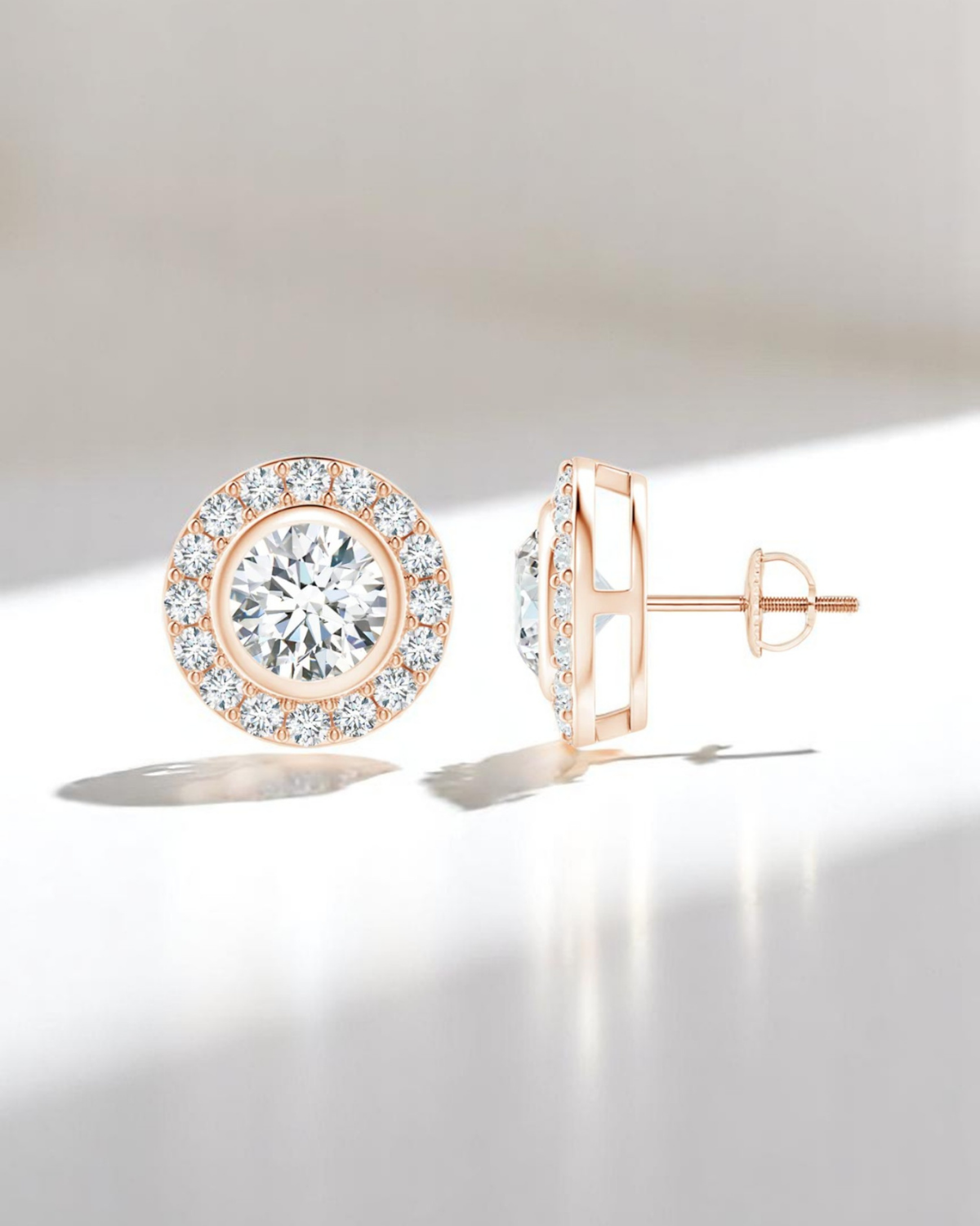 Round Halo Solitaire Stud Earrings
