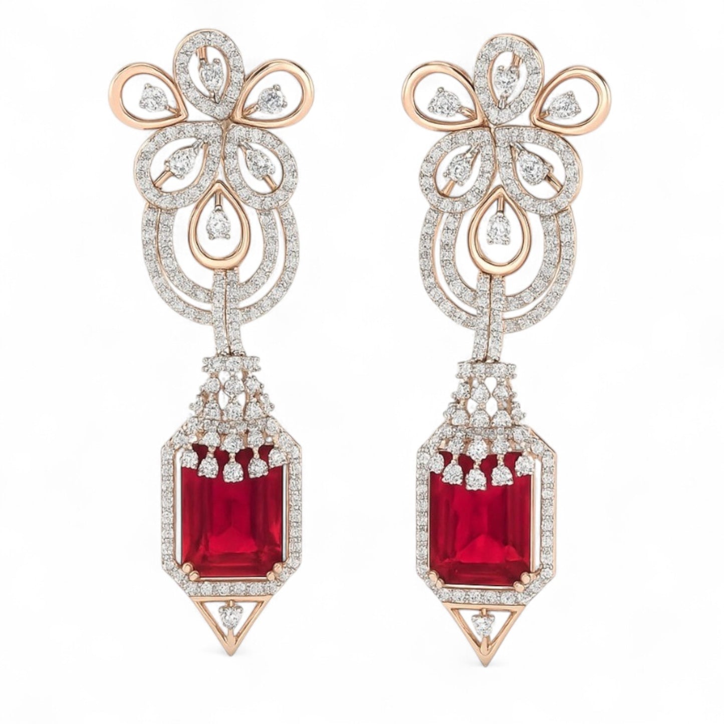 Statement Ruby and Diamond Long Drop Earrings