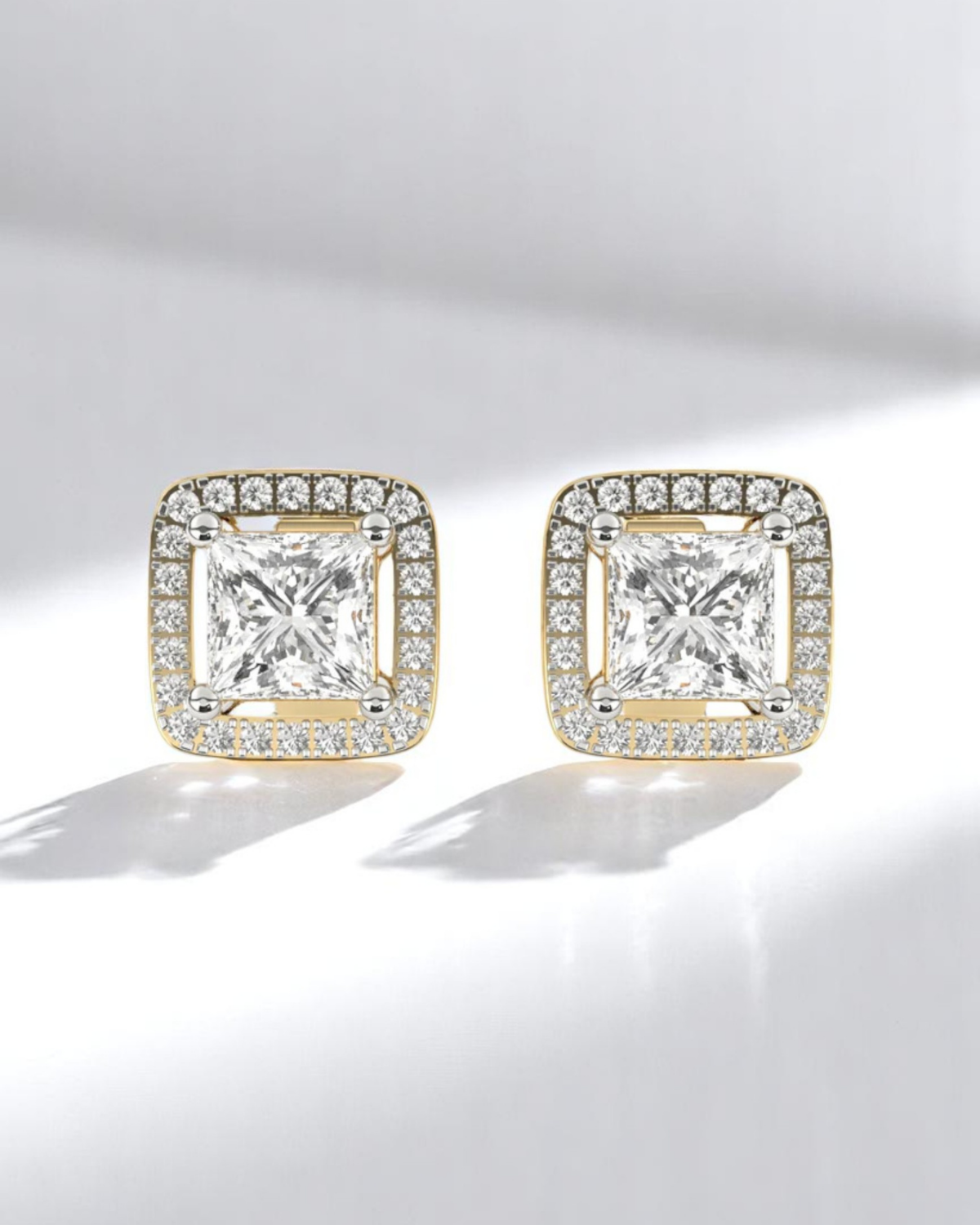Princess Halo Solitaire Stud Earrings