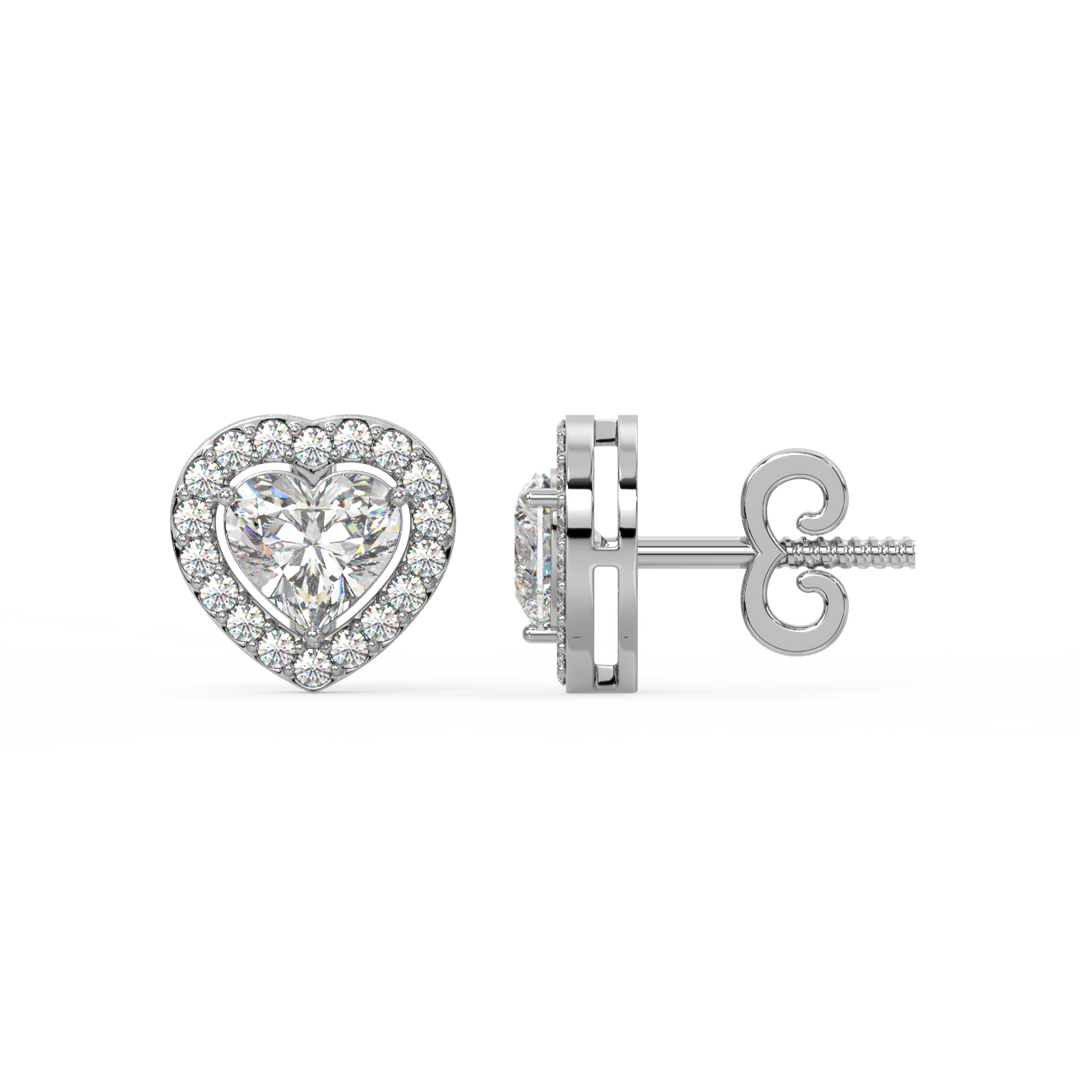 Heart Diamond Halo Stud Earrings