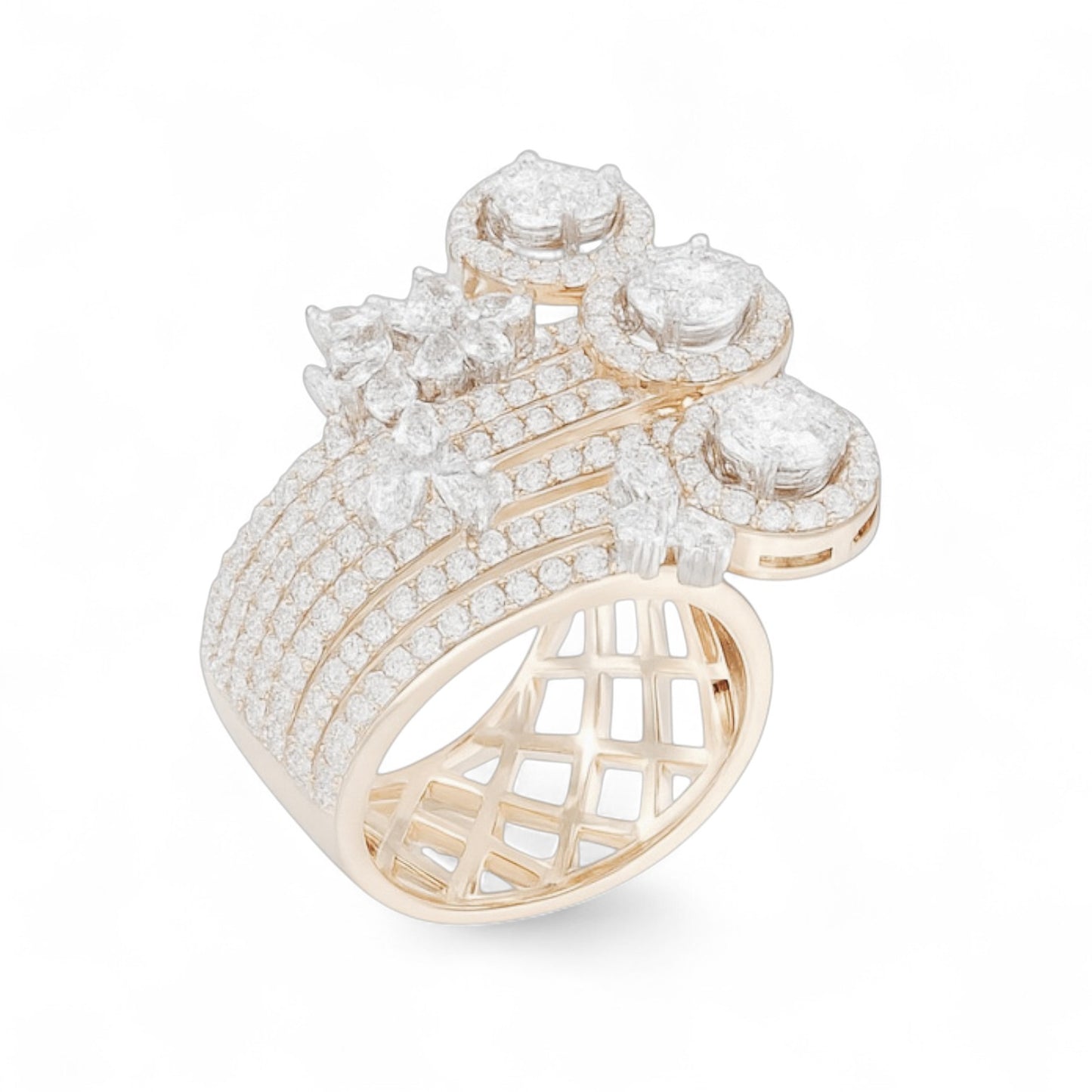 Multi Row Diamond Cocktail Statement Ring