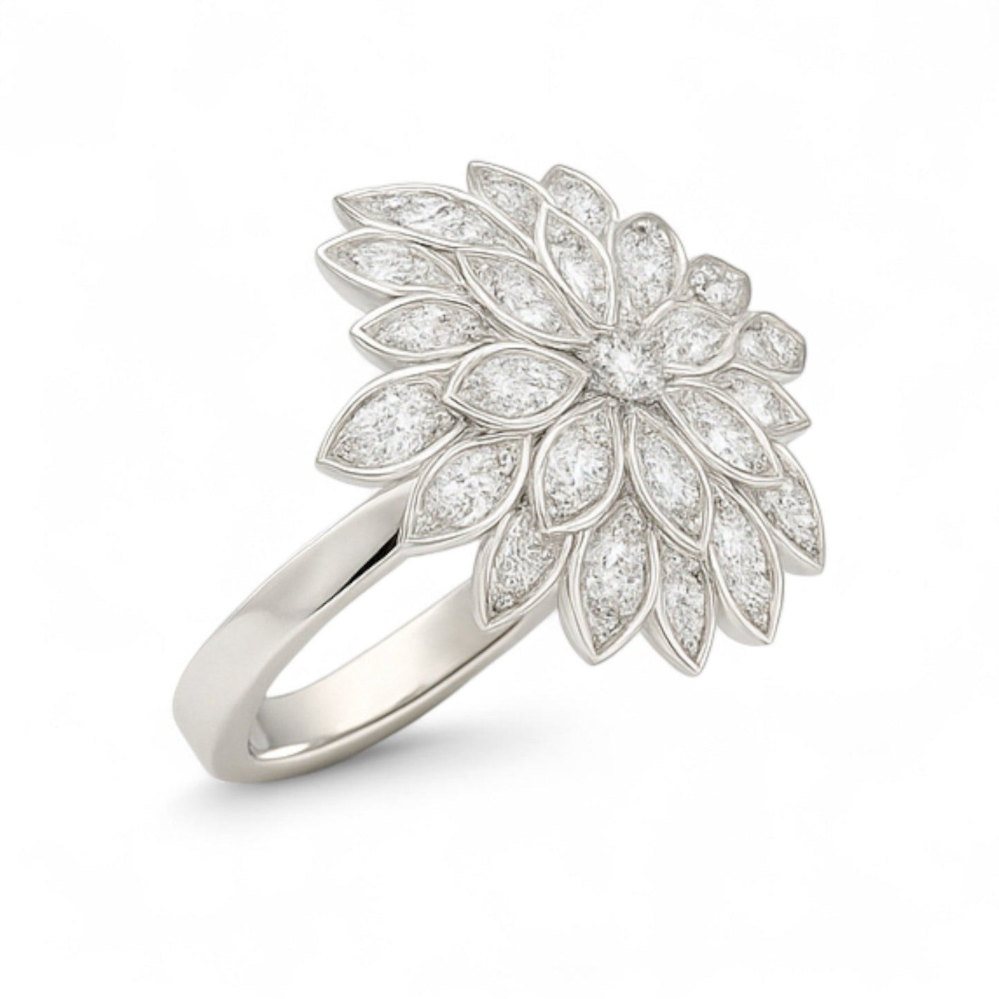 White Gold Floral Petal Diamond Ring