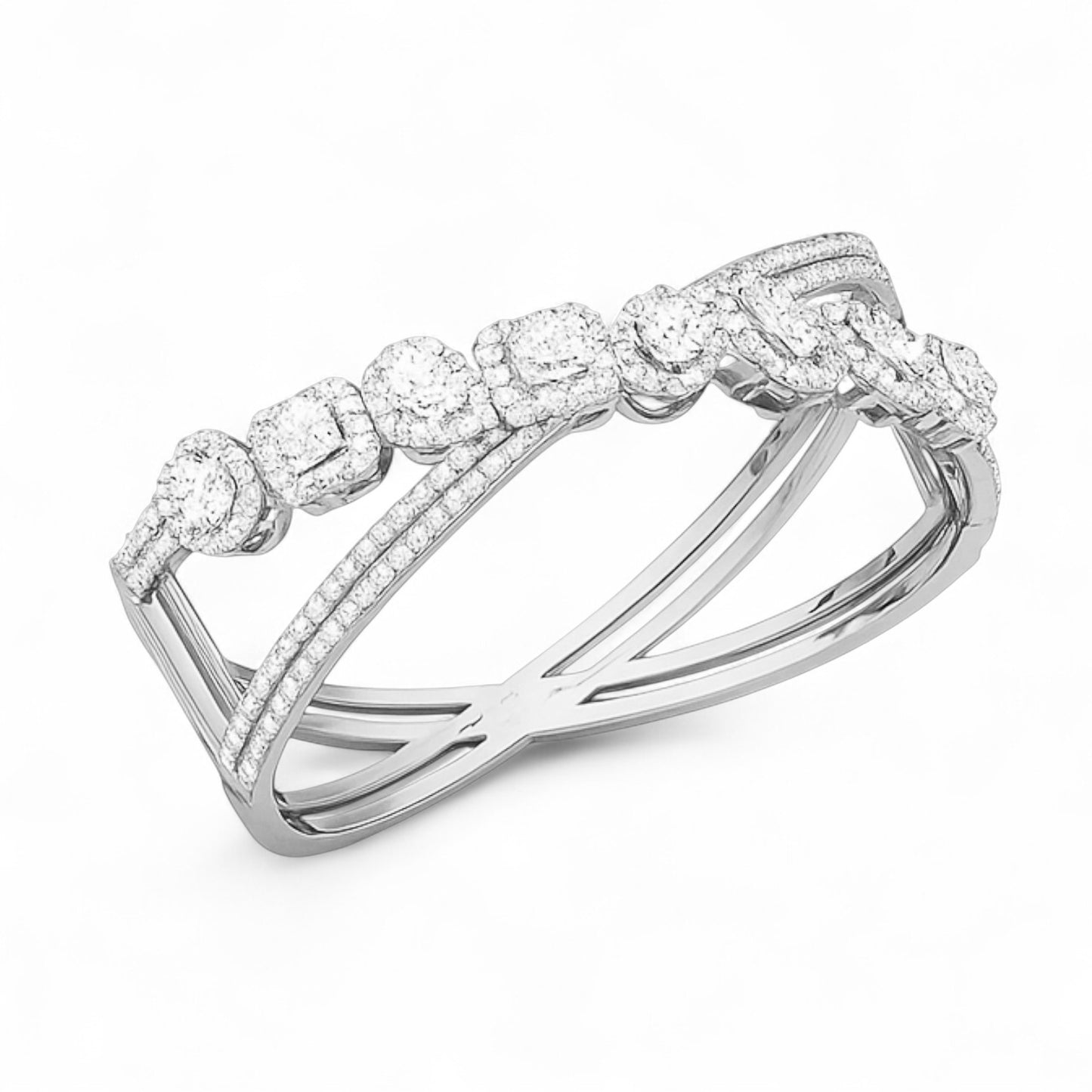Geometric Fusion Diamond Cluster Bangle Bracelet