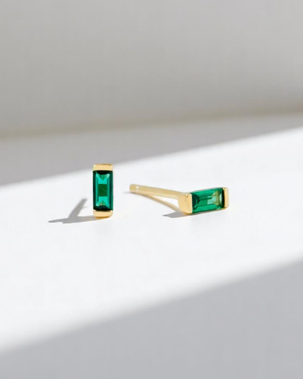 Green Emerald Solitaire Baguette Bezel Studs