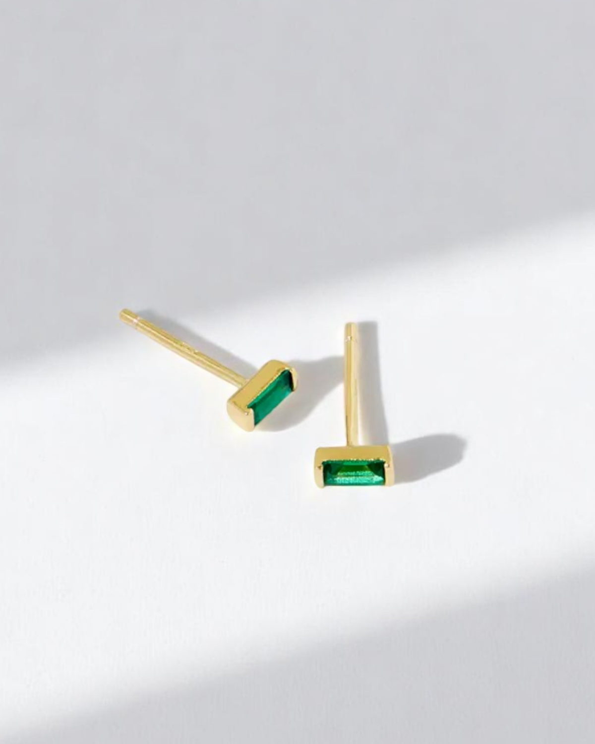 Green Emerald Solitaire Baguette Bezel Studs
