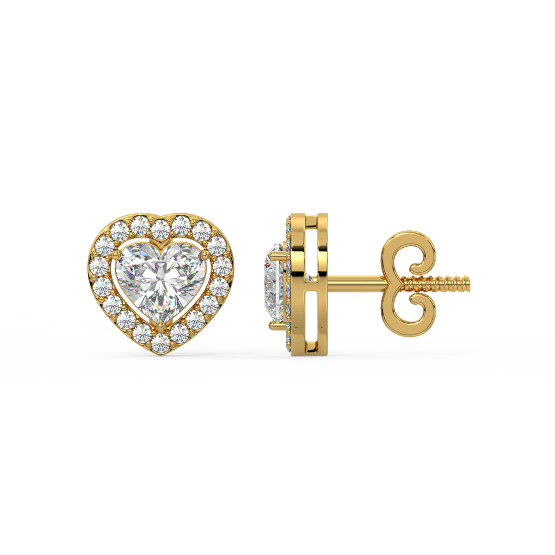 Heart Diamond Halo Stud Earrings