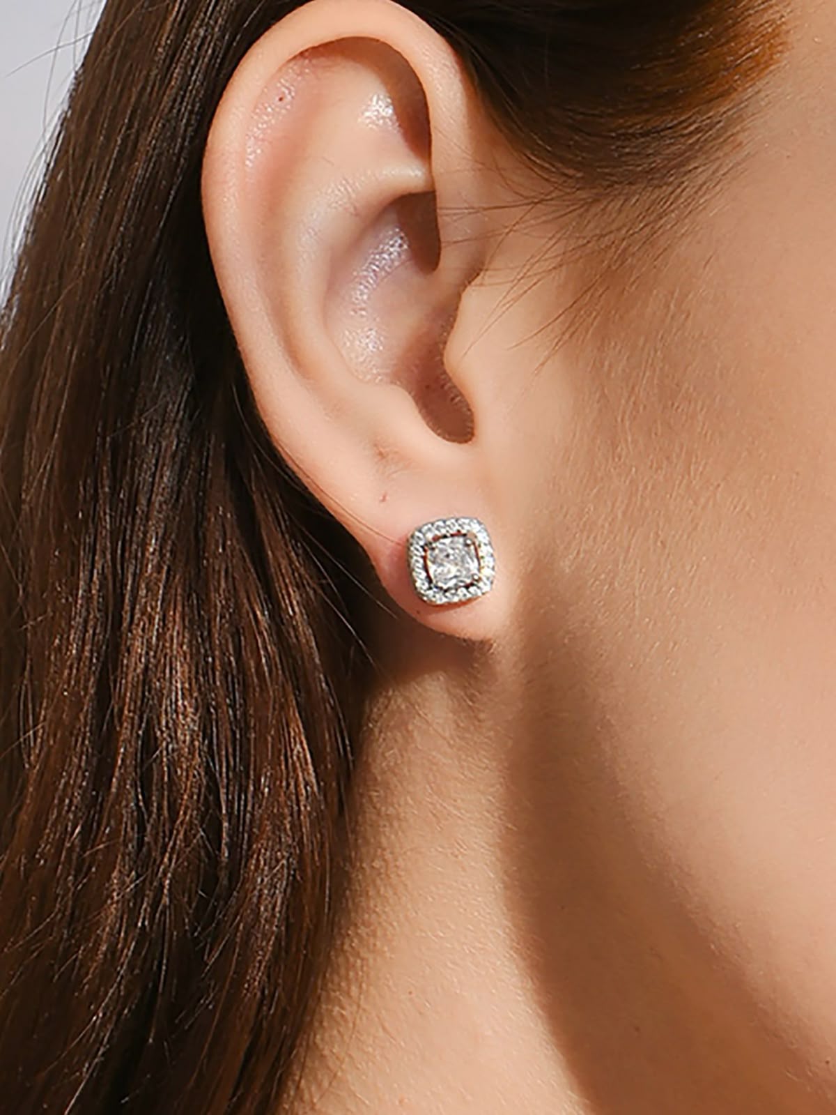 Princess Halo Solitaire Stud Earrings