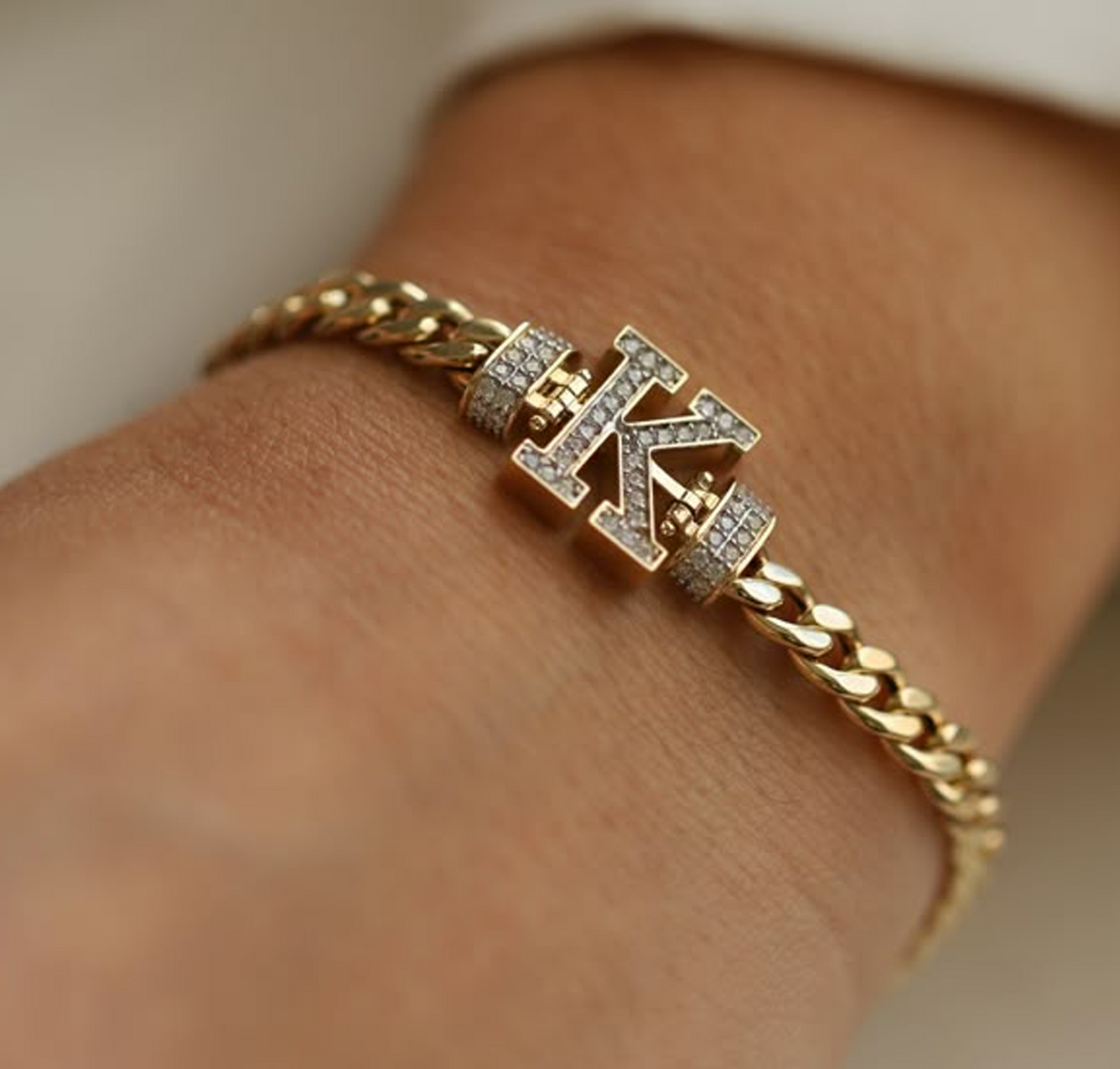 Gold and Diamond Customize Letter Chain Bracelet