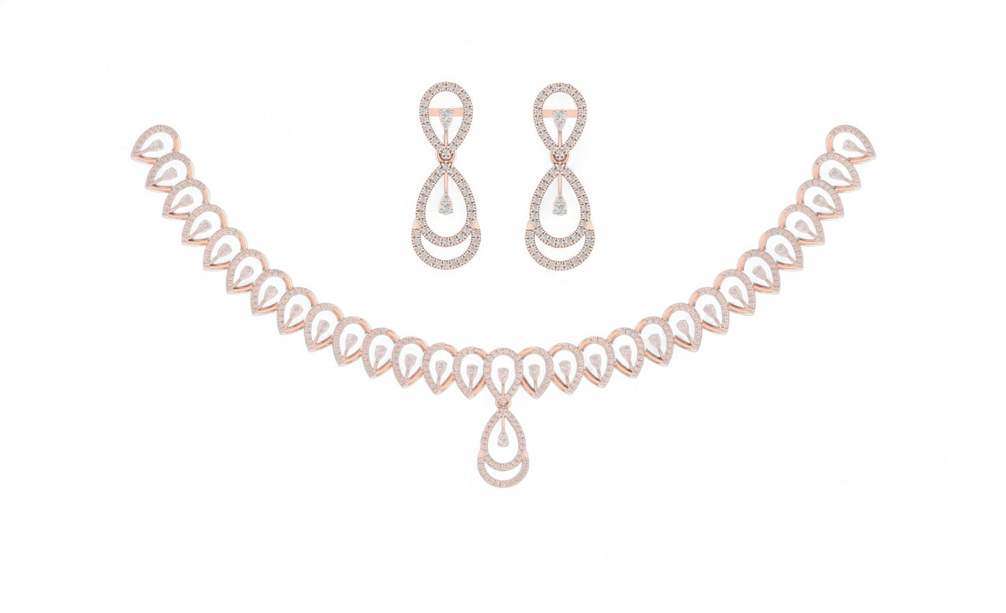 Elegant Peardrop Gold Diamond Necklace Set