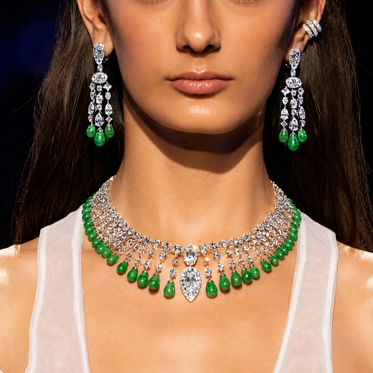 Emerald Cascade Diamond Necklace Set