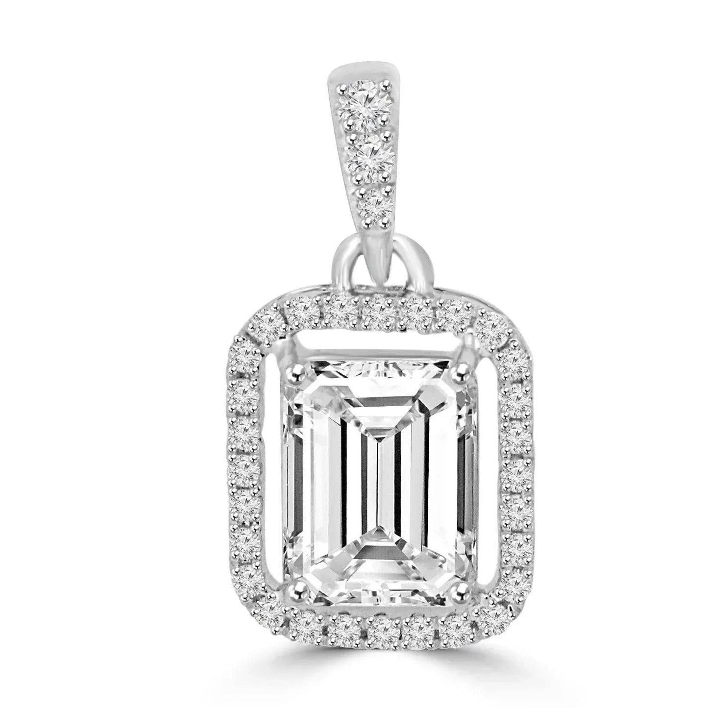 Emerald Cut Halo Diamond Pendant and Earrings Set
