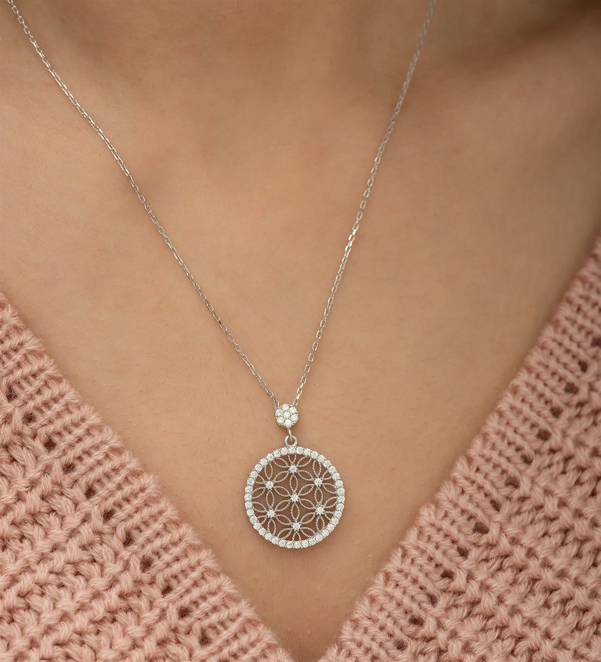 Flower of Life Round Mesh Pendant
