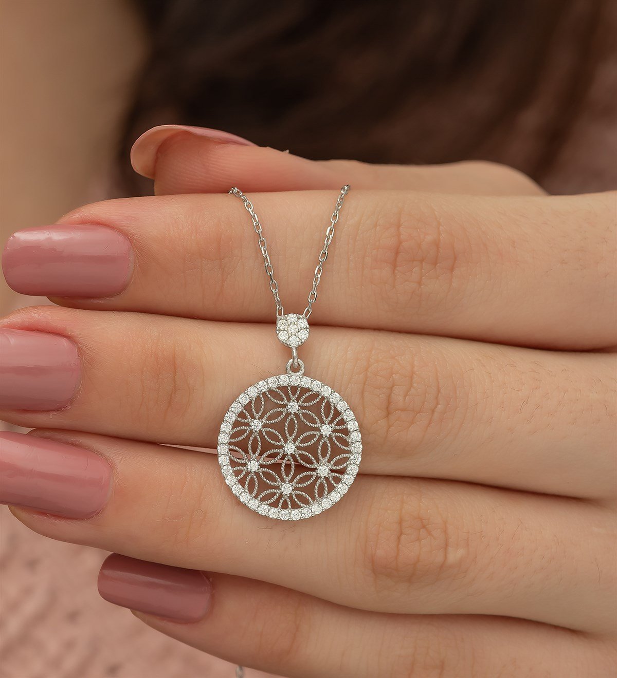 Flower of Life Round Mesh Pendant