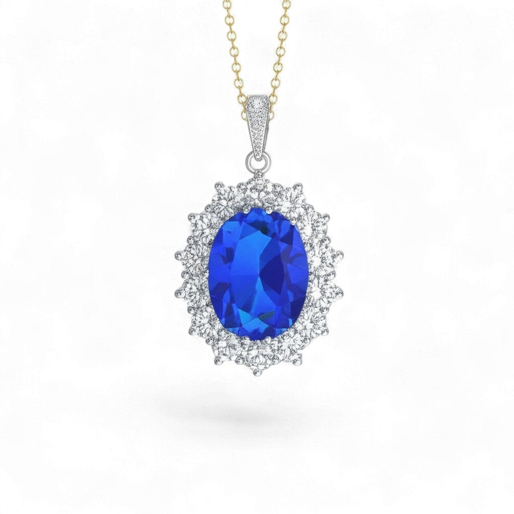 2in1 Blue Oval Halo Pendent cum Ring