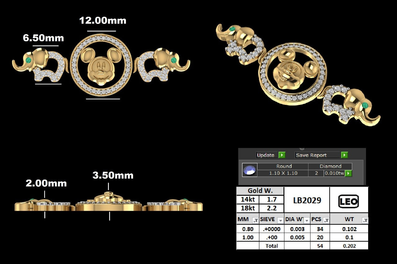Mickey Gold and Diamond Kids Chain bracelet